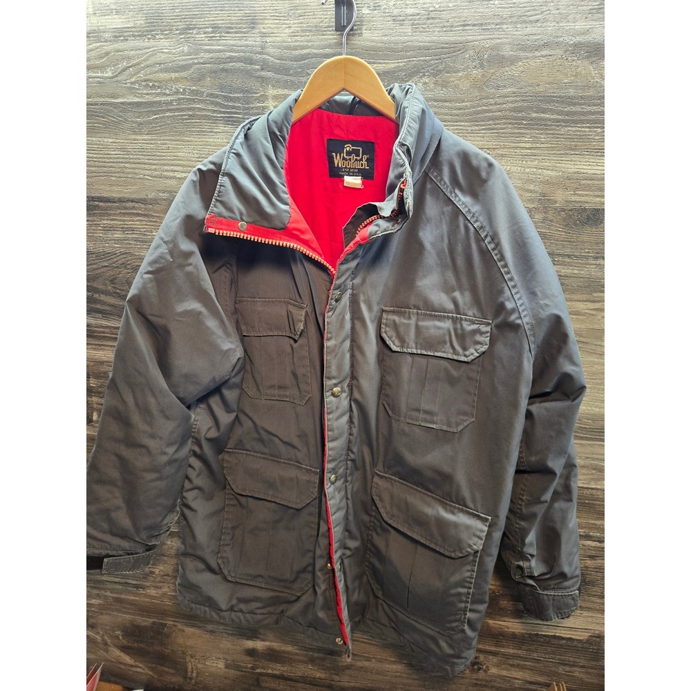 Vintage Woolrich Mens Mountain Parka Jacket Grey Red Lining Made in USA XL